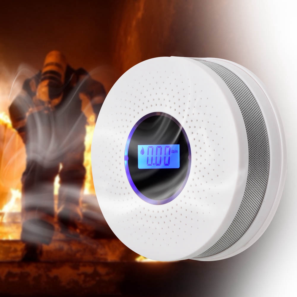 2 in 1 LED Digital Gas Smoke Alarm Co Carbon Monoxide Detector Voice Warning Sensor